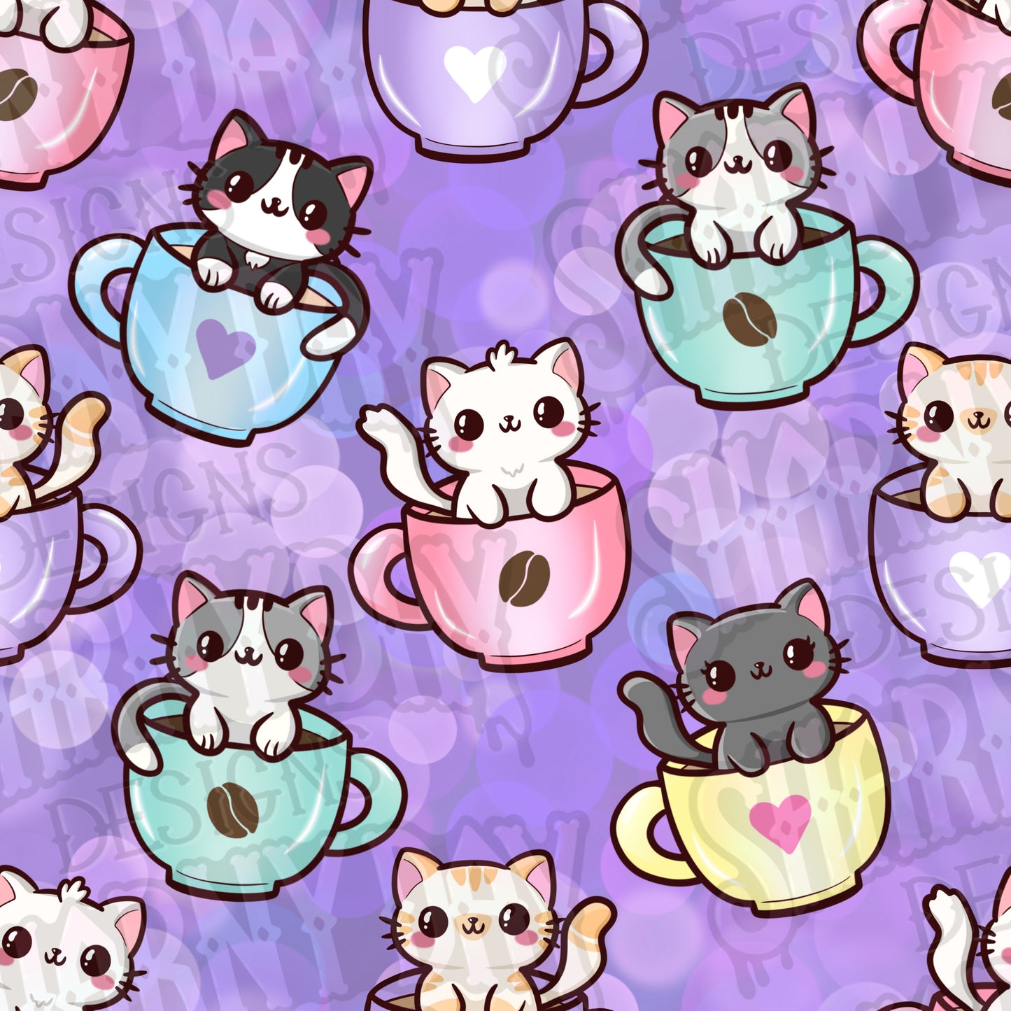 Cats in Cups Exclusive Seamless Pattern