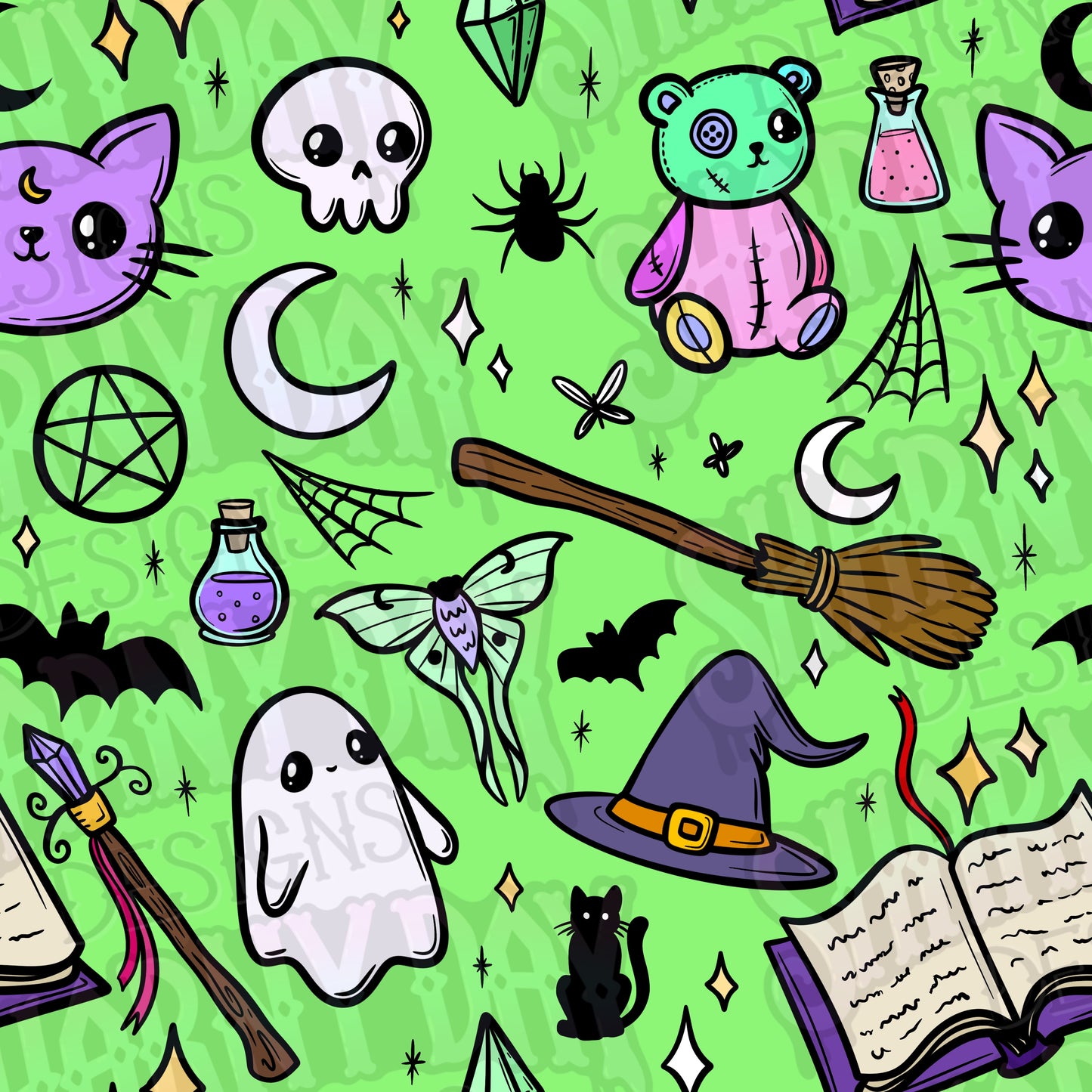 Spoopy Colour Doodles non-exclusive Seamless Pattern Design