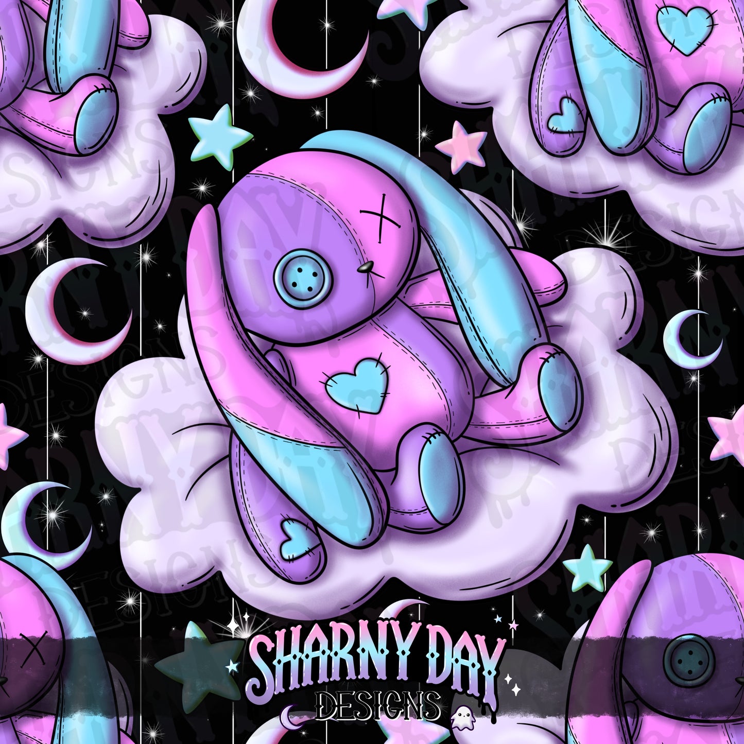 Sleepy Bunny Plushie Exclusive Seamless Pattern Design