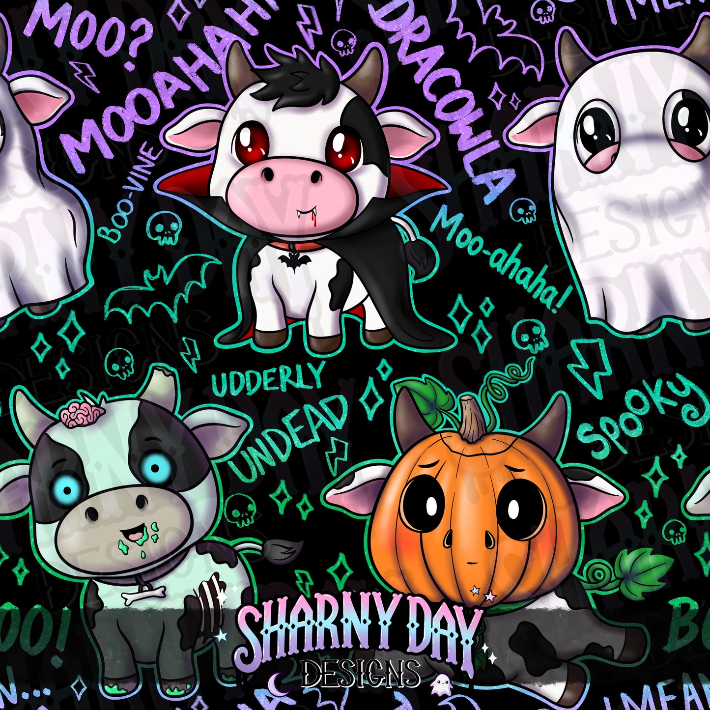 Spoopy Cows Exclusive Seamless Pattern Design