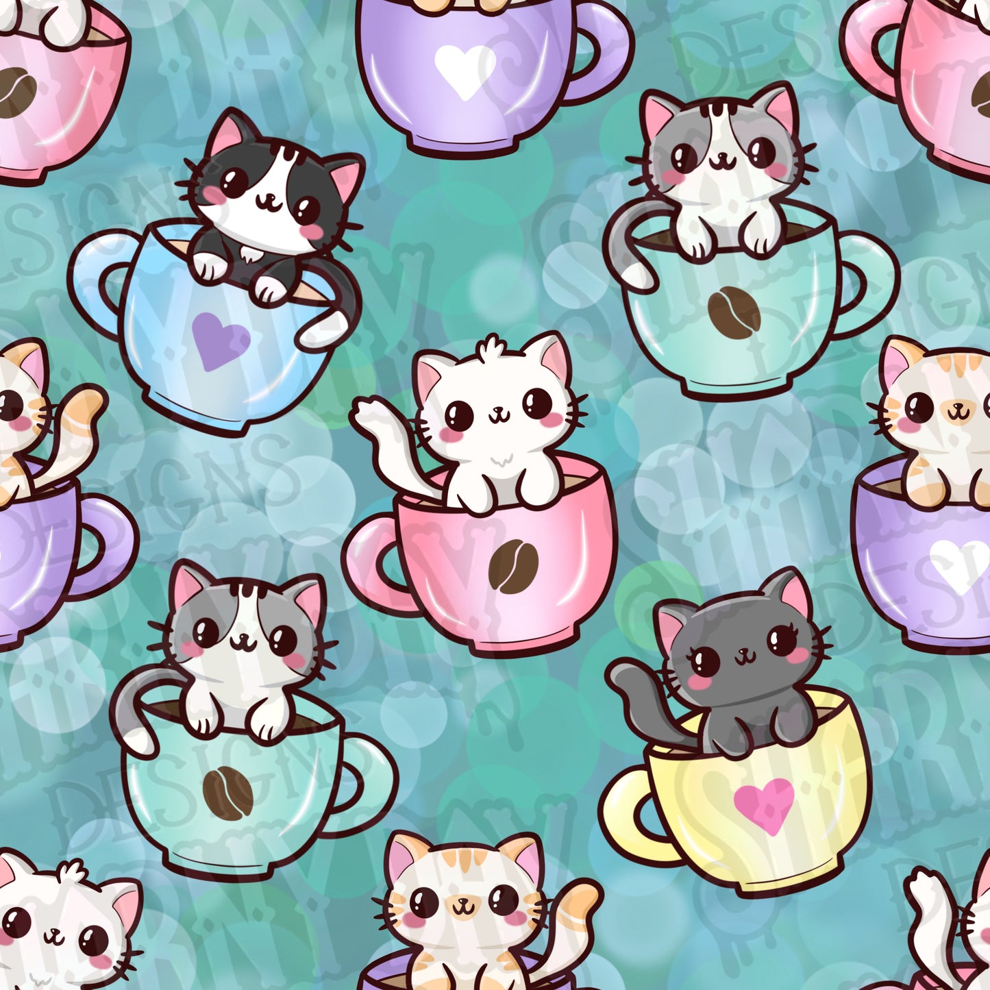 Cats in Cups Exclusive Seamless Pattern