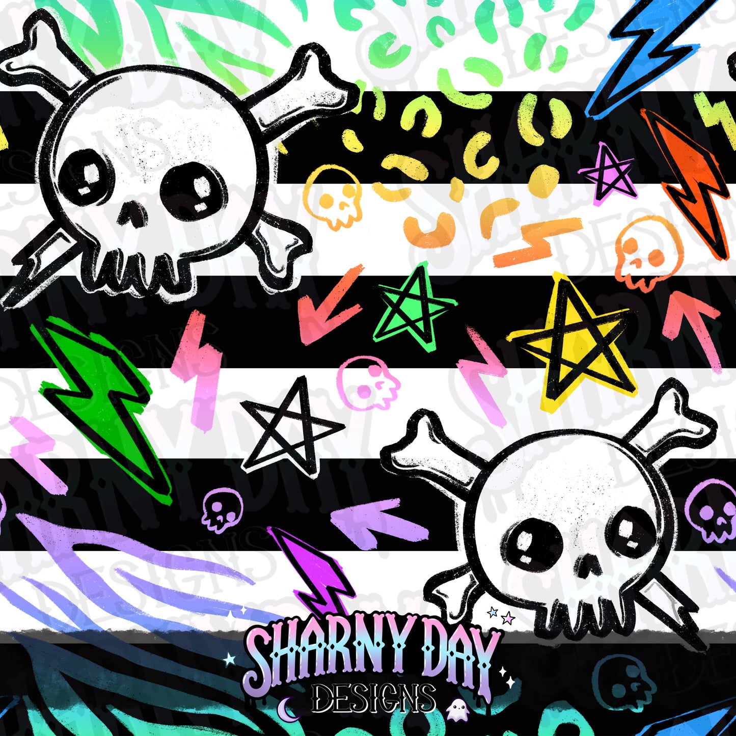 Punky Skulls Exclusive Seamless Pattern Design