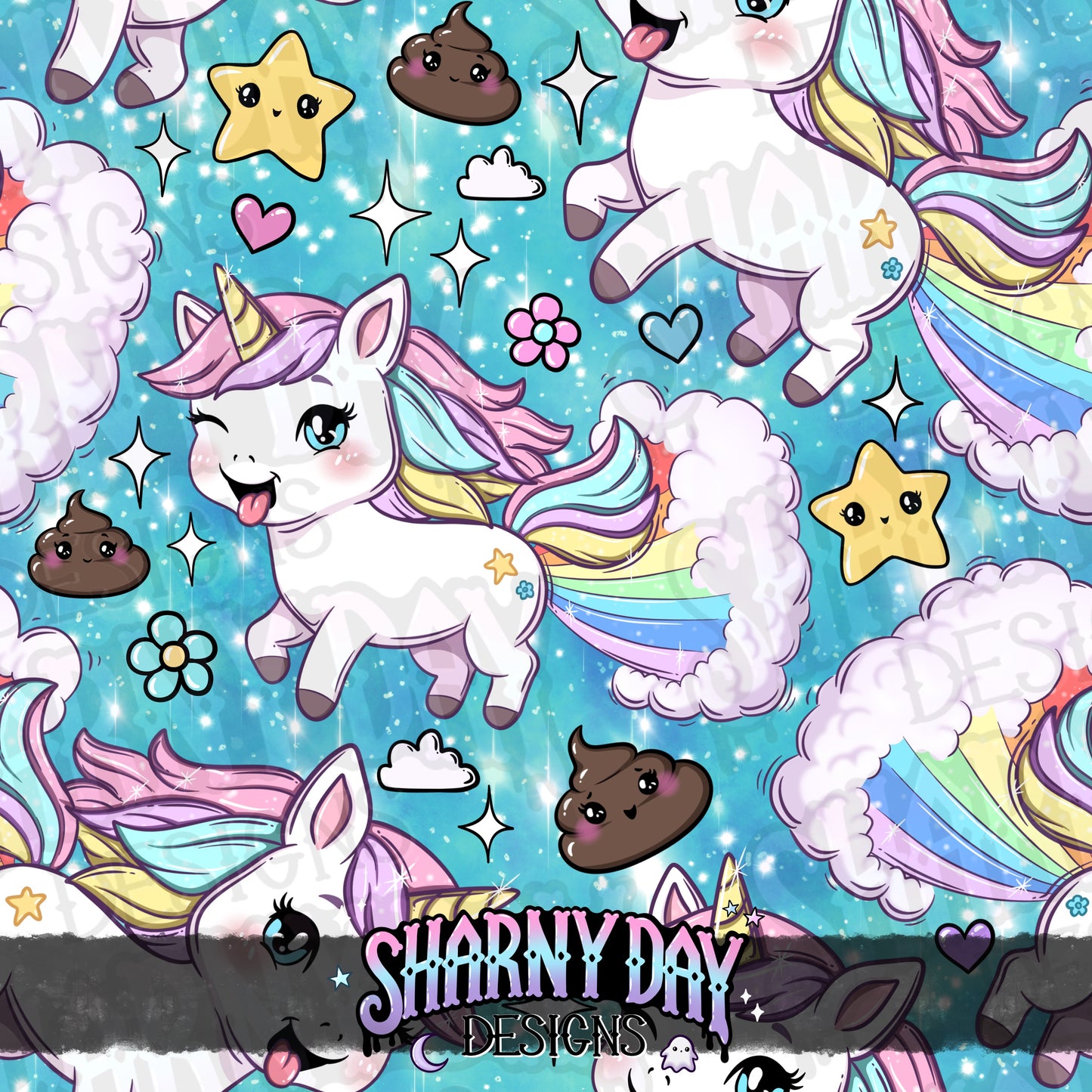 Silly Kawaii Unicorns Exclusive Seamless Pattern Design