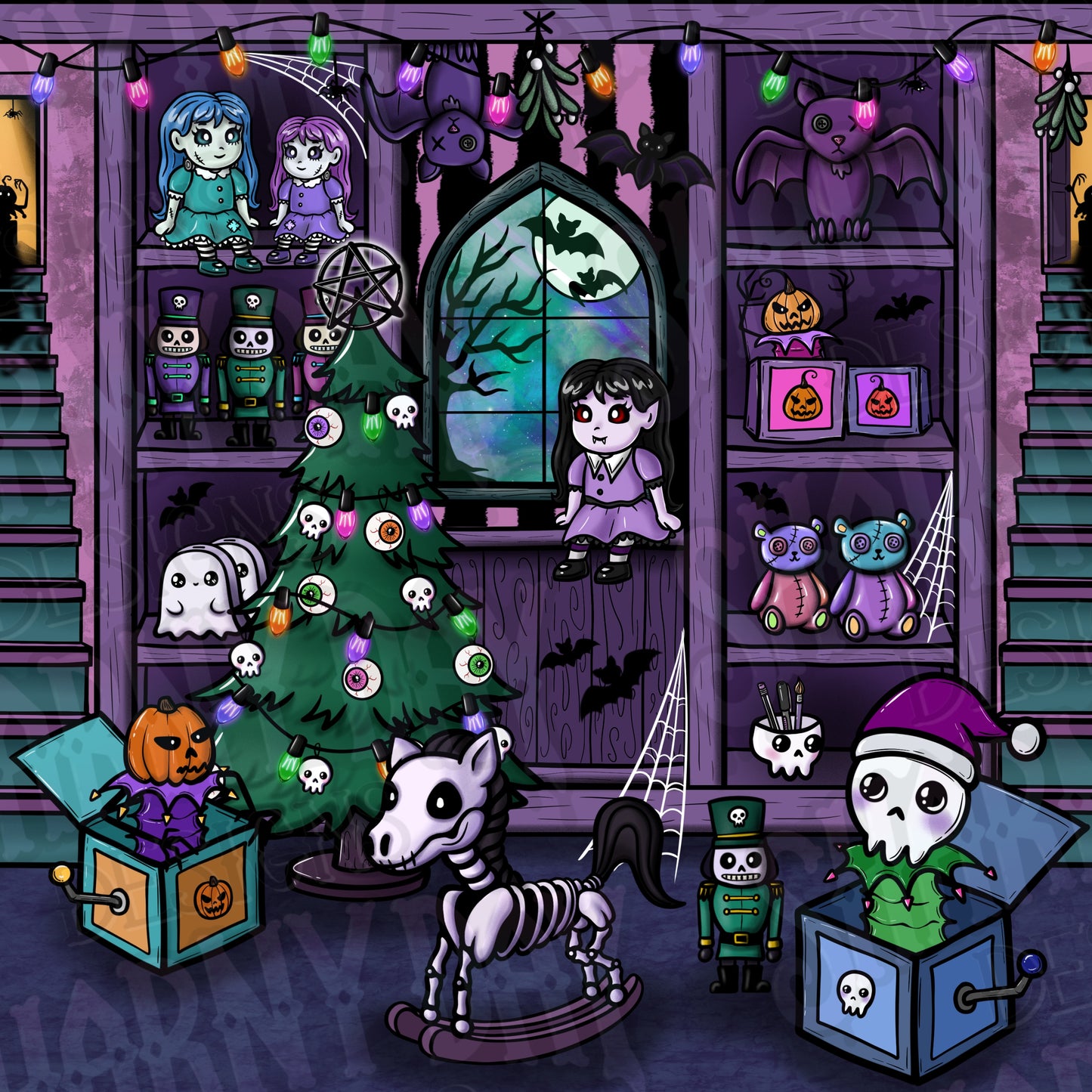 Festive Nightmare Toy Store Exclusive Seamless Pattern Design
