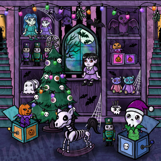 Festive Nightmare Toy Store Exclusive Seamless Pattern Design
