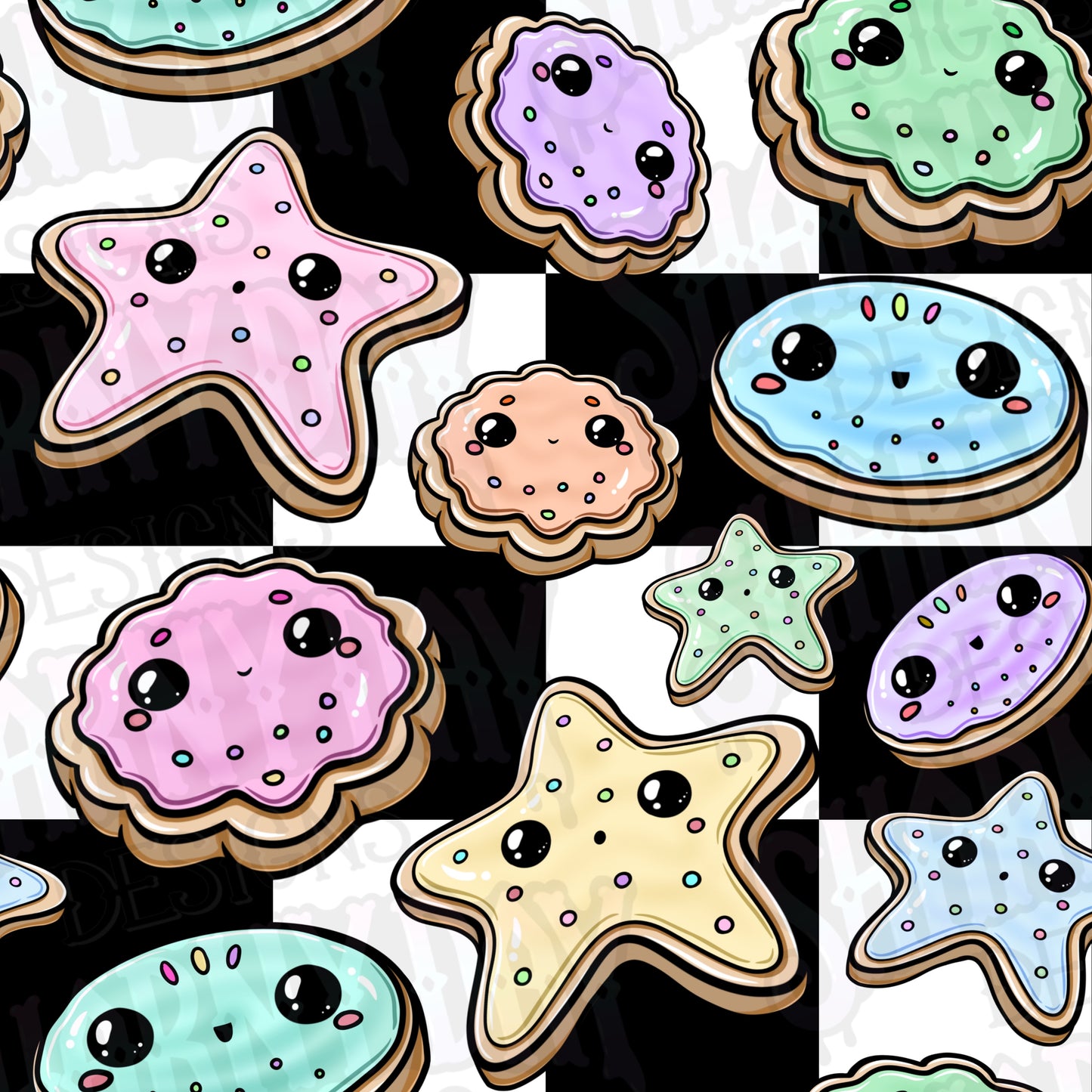 Kawaii Sugar Cookies Exclusive Seamless Pattern Design