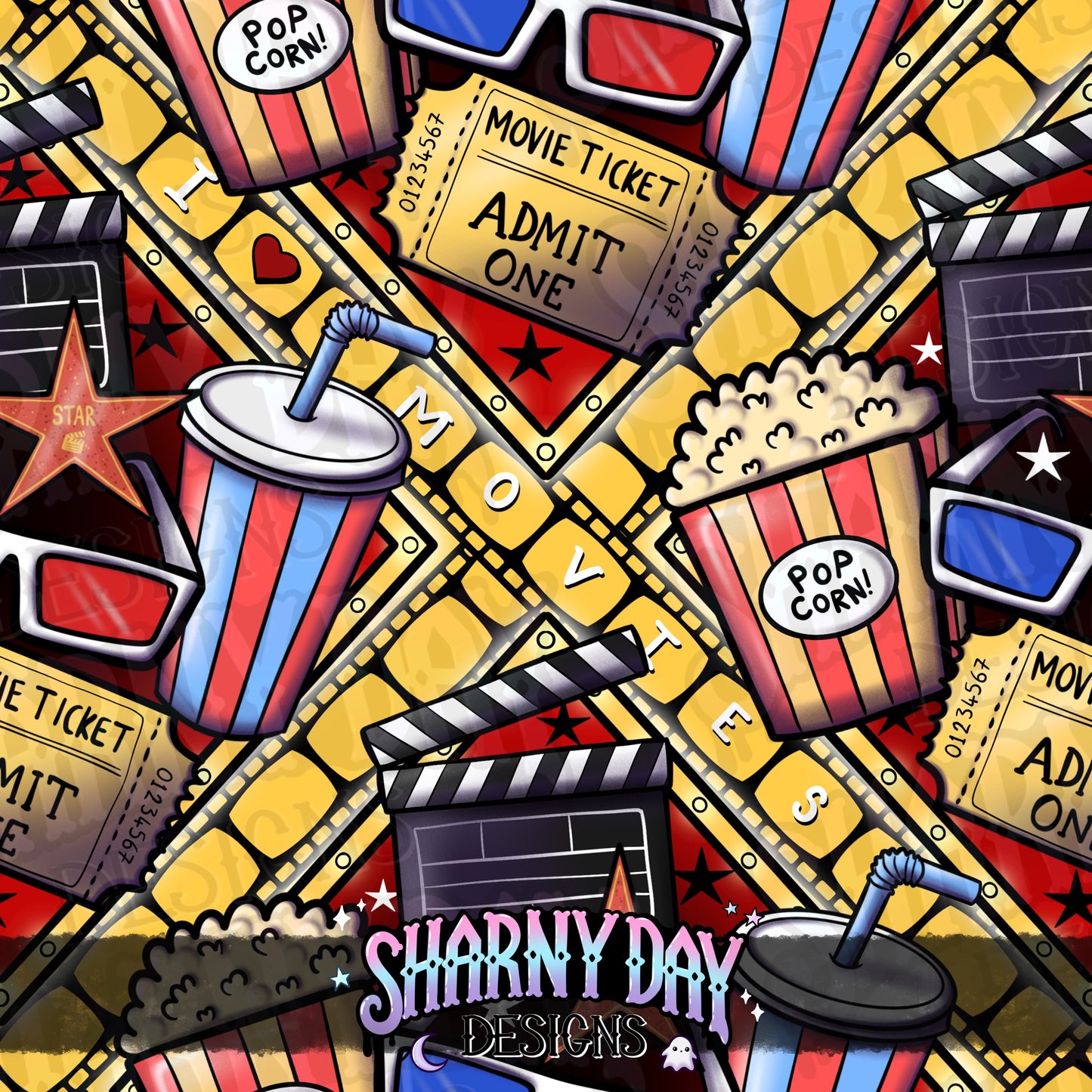 I Heart Movies Limited Seamless Pattern