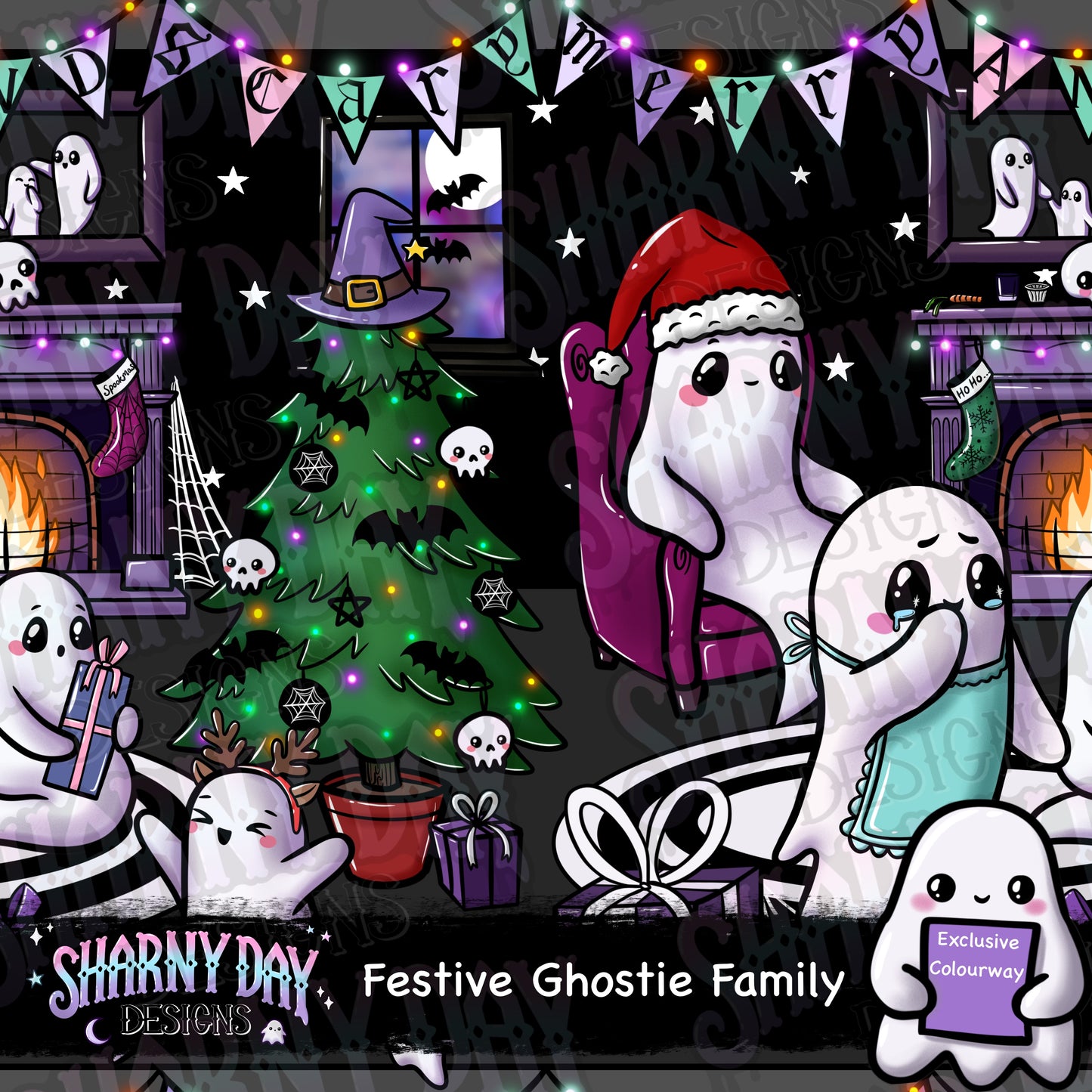 Festive Ghostie Family Exclusive Seamless Pattern Design
