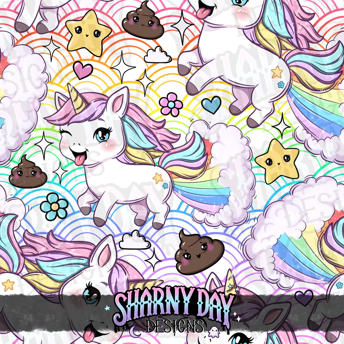 Silly Kawaii Unicorns Exclusive Seamless Pattern Design