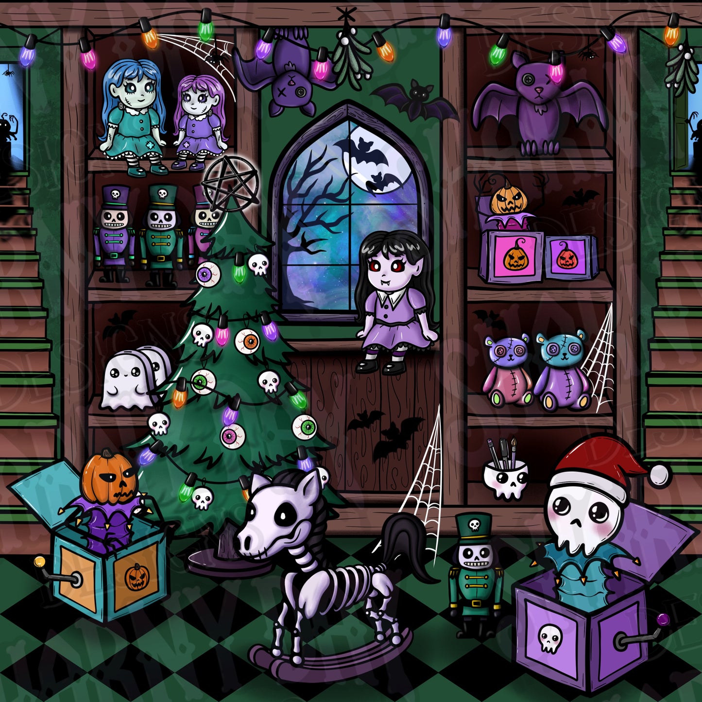 Festive Nightmare Toy Store Exclusive Seamless Pattern Design