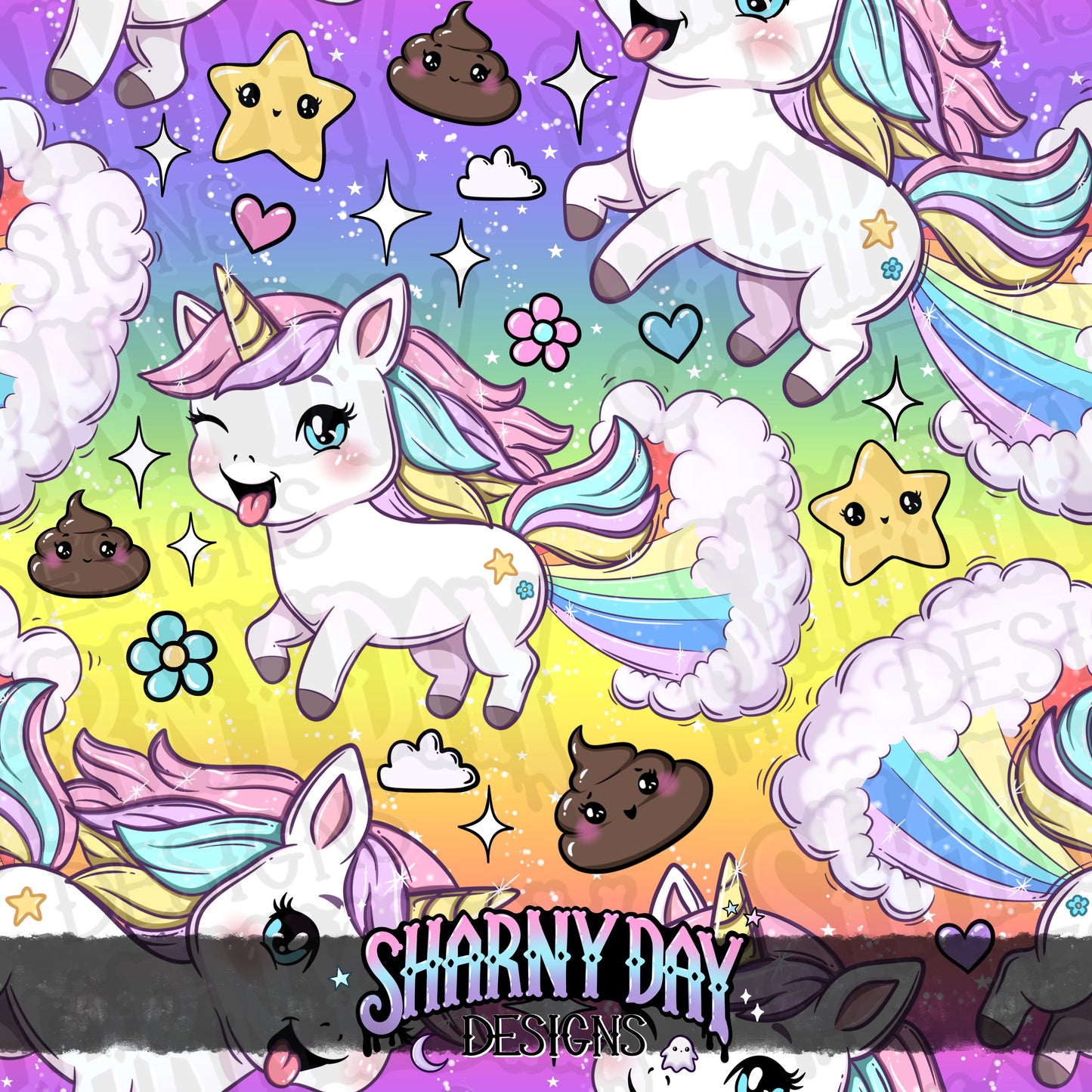 Silly Kawaii Unicorns Exclusive Seamless Pattern Design