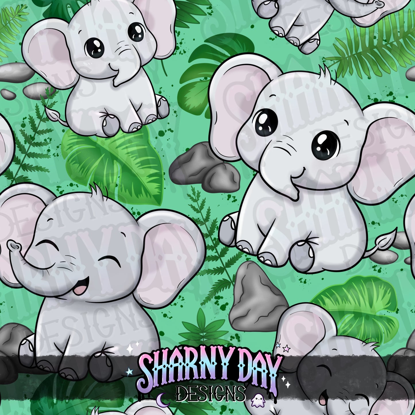 Kawaii Elephants Exclusive Seamless Pattern Design