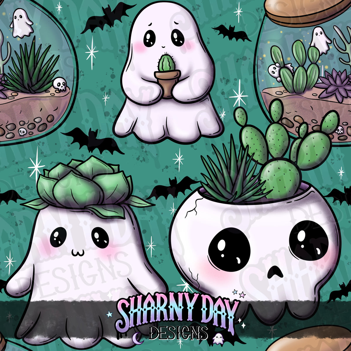 HEXTOBER - Kawaii Ghostie Plants (bloom) - Limited Seamless Pattern Design
