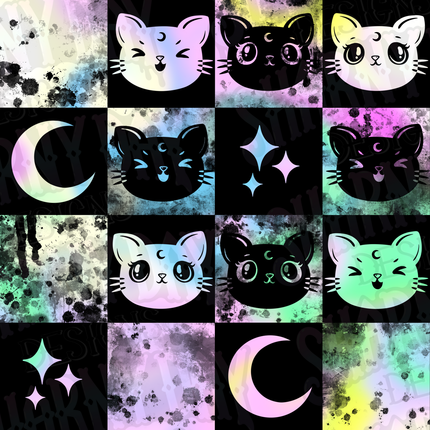 Luna Kitty Check Exclusive Seamless Pattern