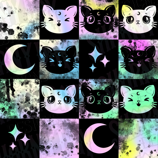 Luna Kitty Check Exclusive Seamless Pattern