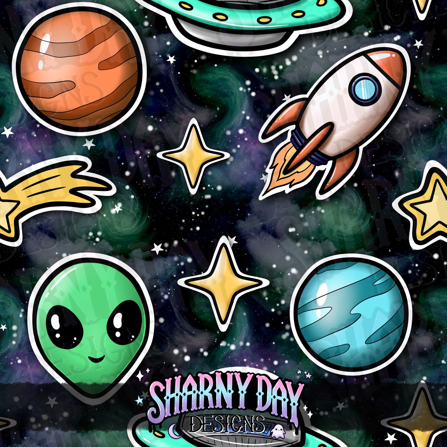 Space Stickers Exclusive Seamless Pattern Design