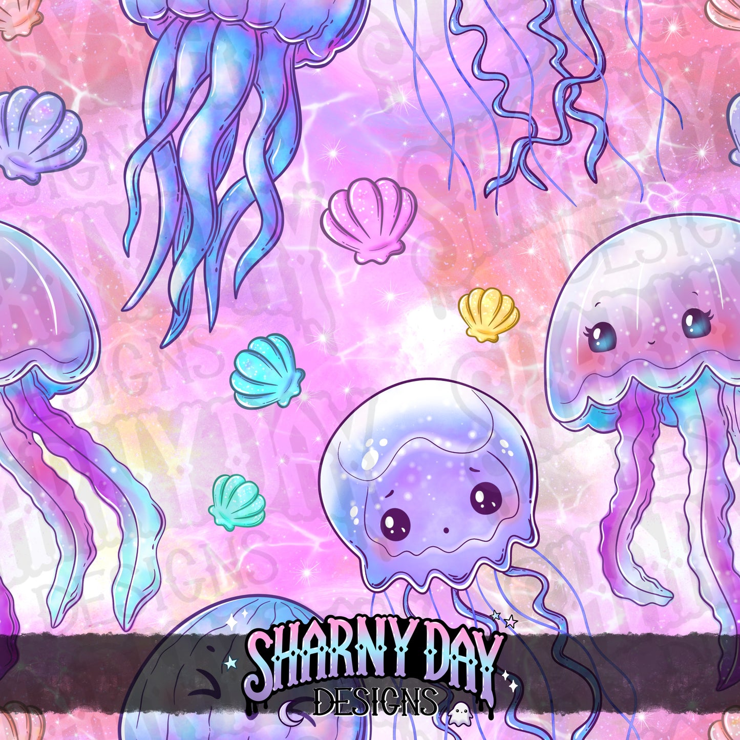 Kawaii Jellyfish Seamless Pattern Design
