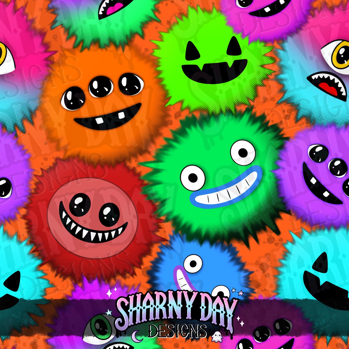Fluffy Monsters Exclusive Seamless Pattern Design