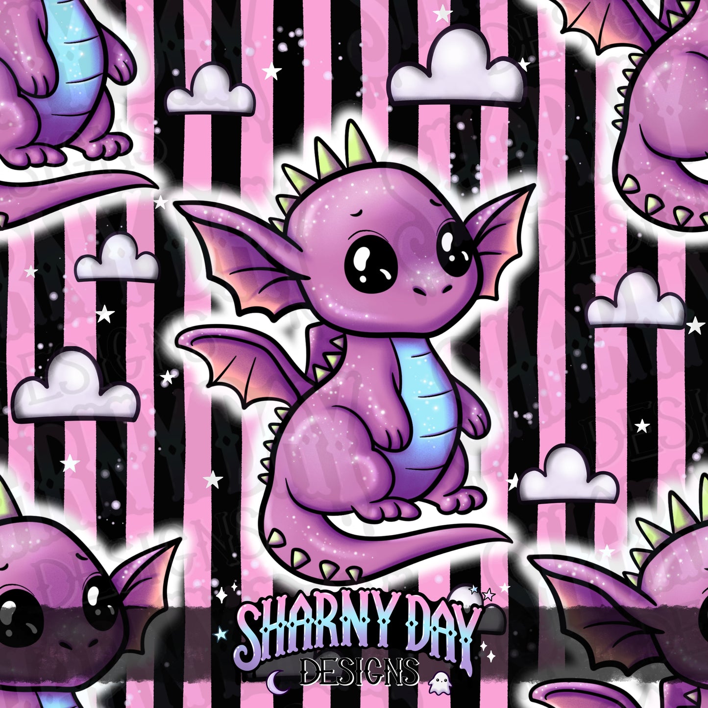 HEXTOBER - Sparkle Kawaii Dragon Exclusive Seamless Pattern Design