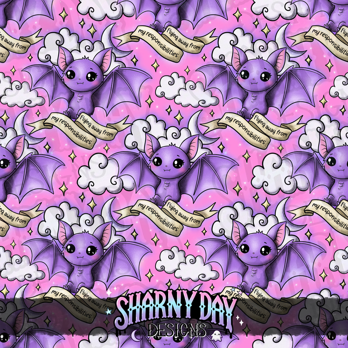 HEXTOBER - Flying Away From My Responsibilities (tattoo) - Exclusive Seamless Pattern Design