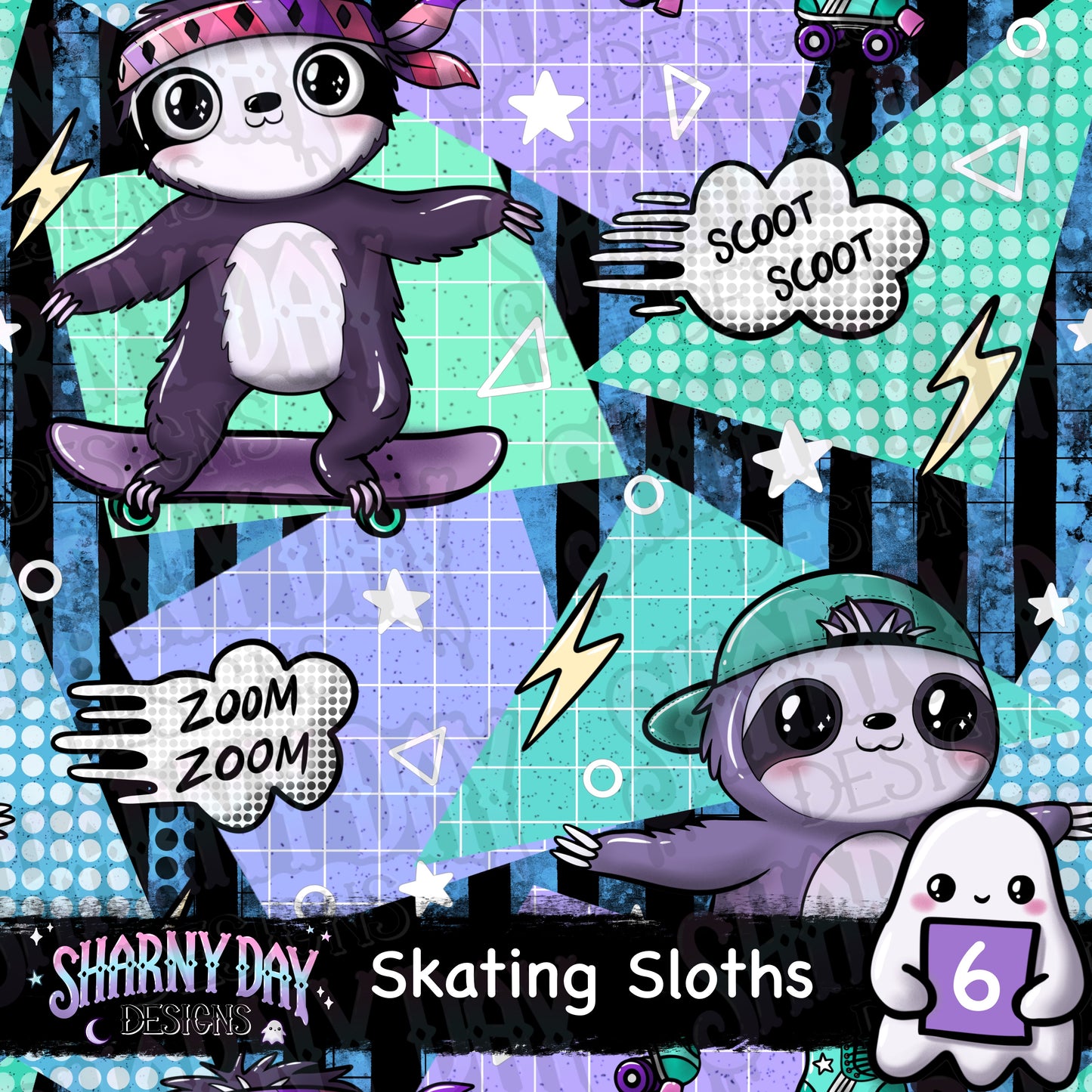 Skating Sloths Exclusive Seamless Pattern