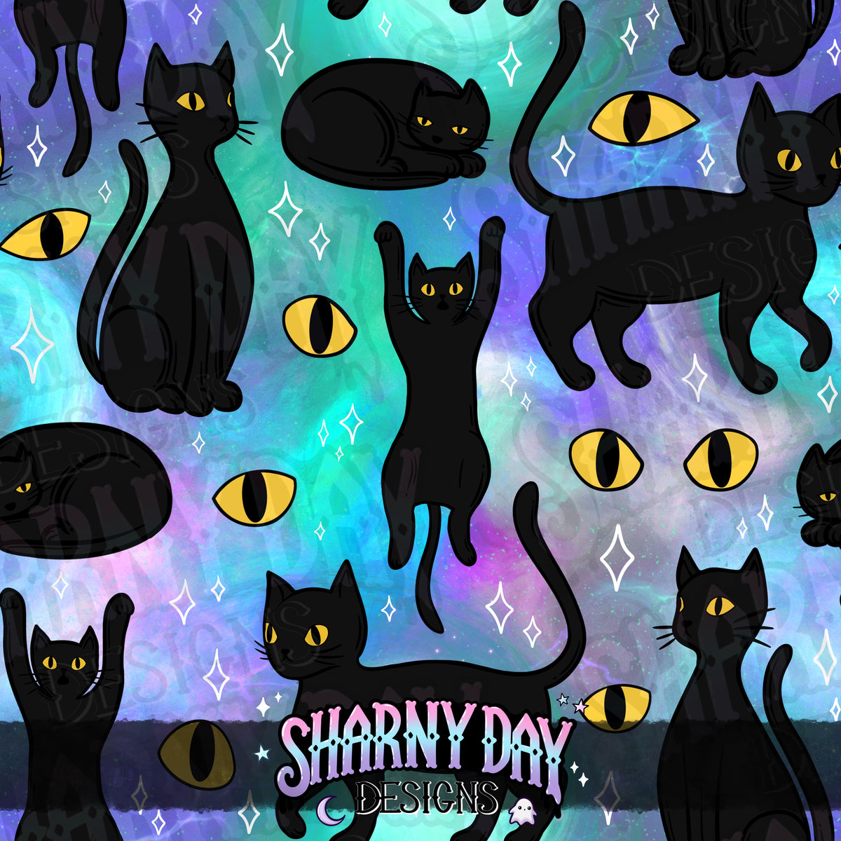 MOXTOBER - Black Cats (Shadow) - Limited Seamless Pattern Design