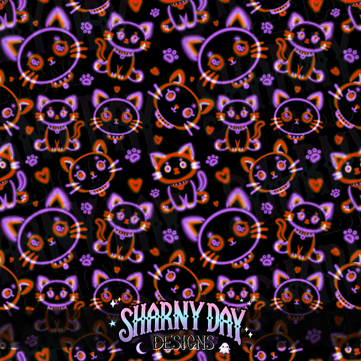 HEXTOBER - Neon Kitties - non-exclusive Seamless Pattern Design