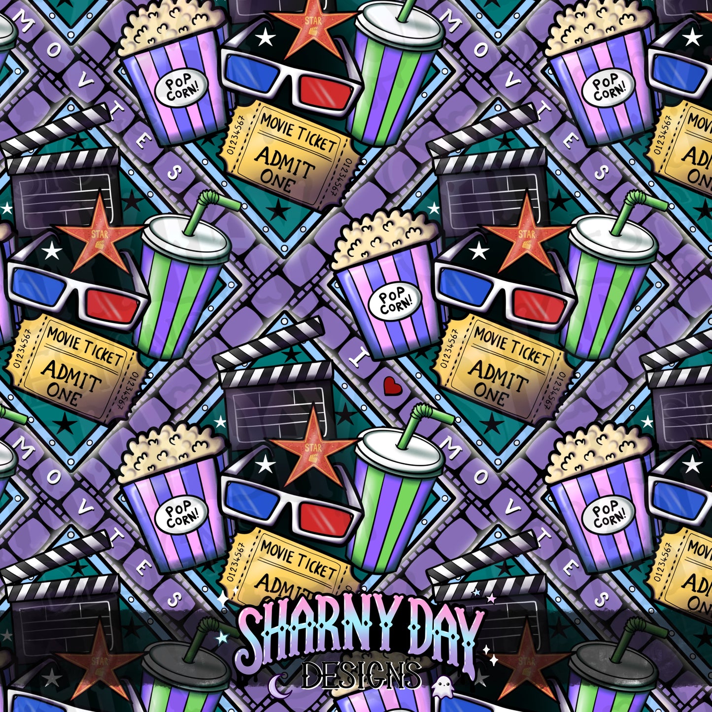 I Heart Movies Limited Seamless Pattern