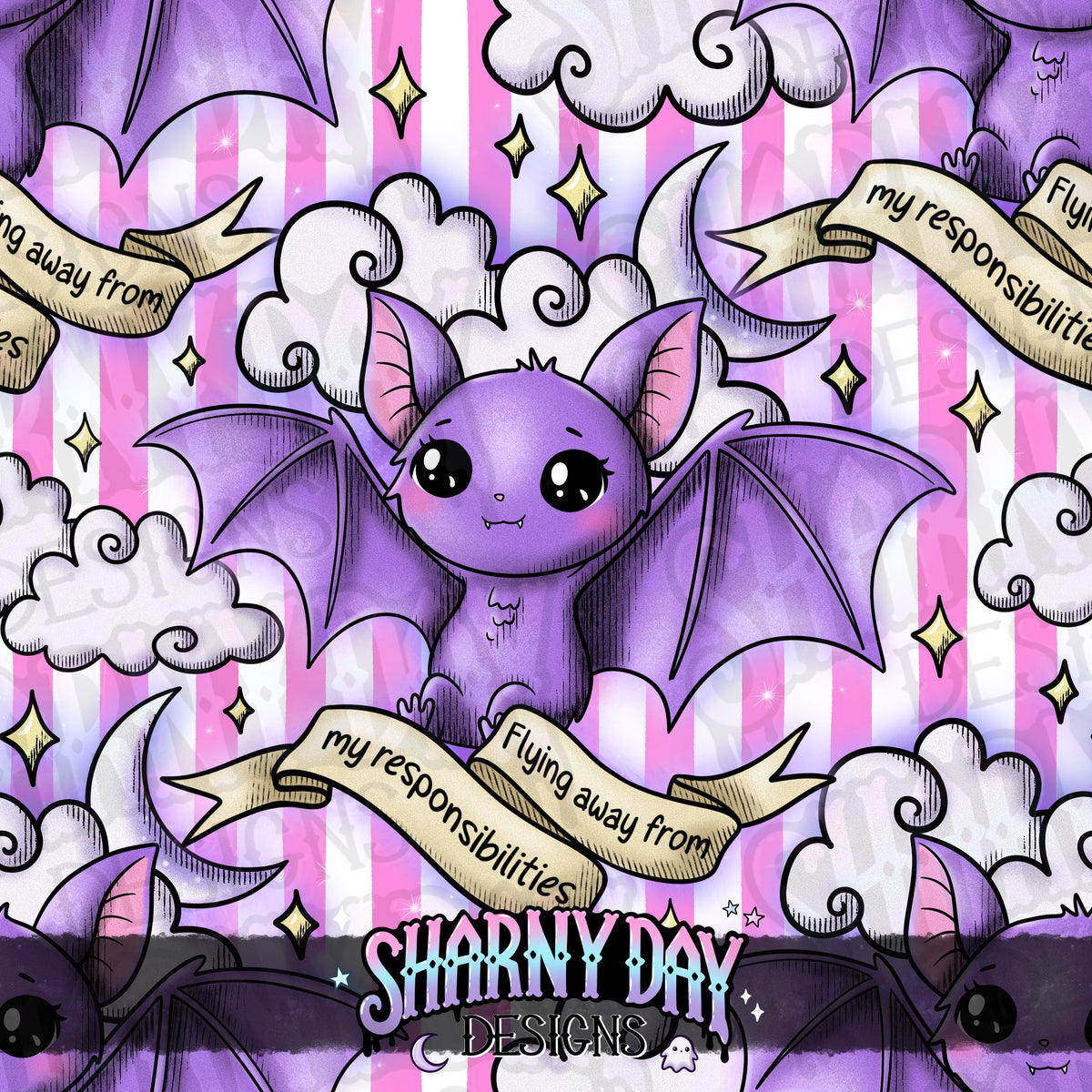 HEXTOBER - Flying Away From My Responsibilities (tattoo) - Exclusive Seamless Pattern Design