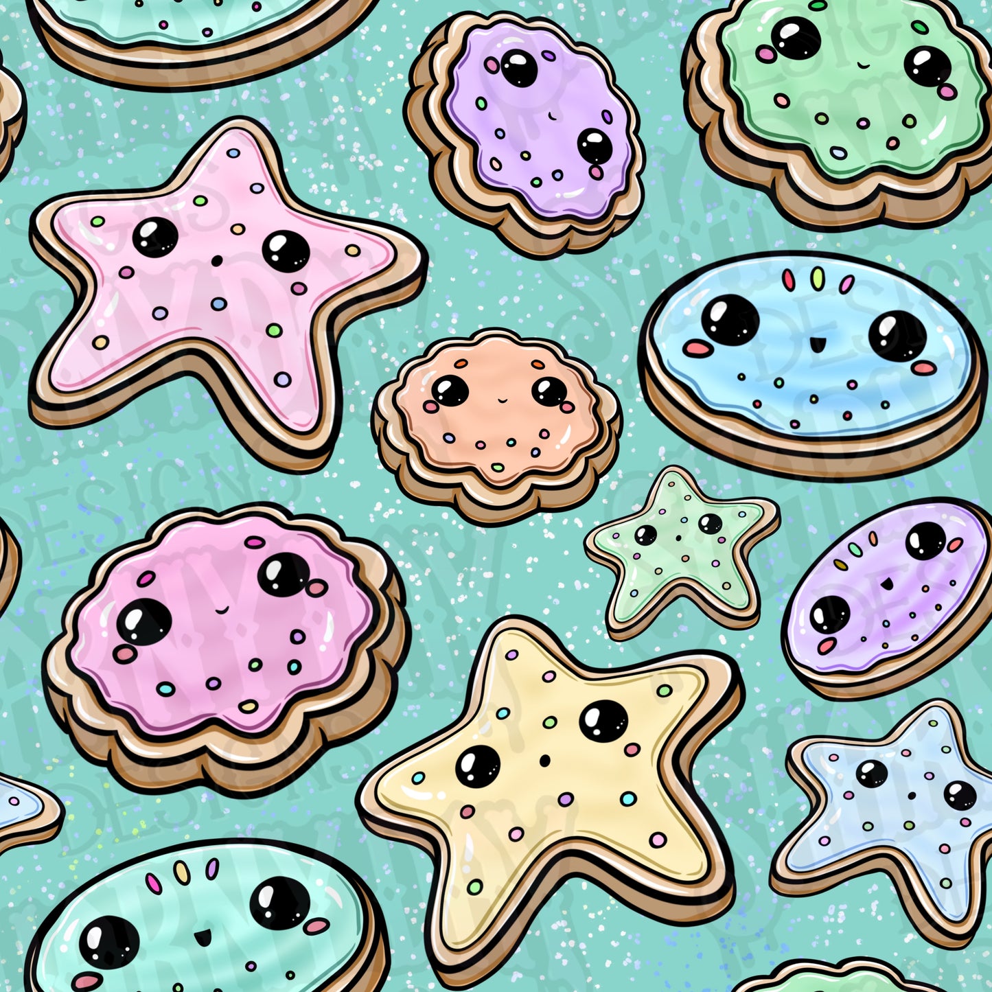 Kawaii Sugar Cookies Exclusive Seamless Pattern Design