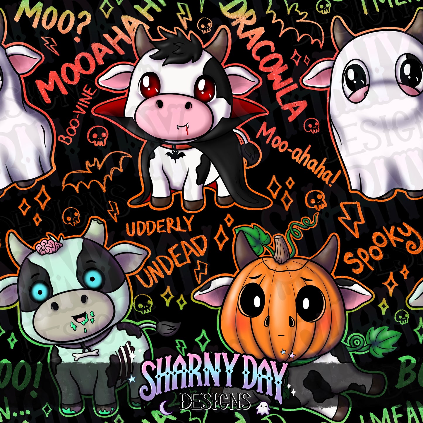 Spoopy Cows Exclusive Seamless Pattern Design