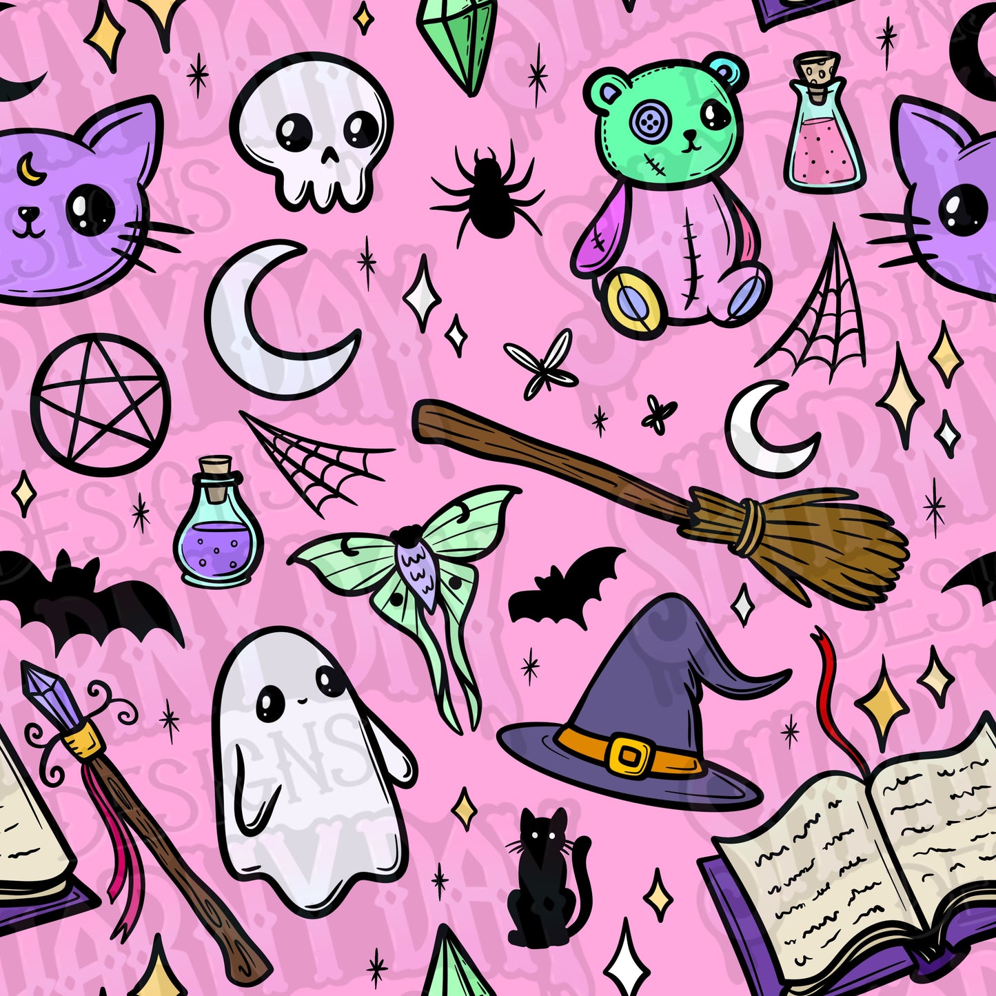 Spoopy Colour Doodles non-exclusive Seamless Pattern Design