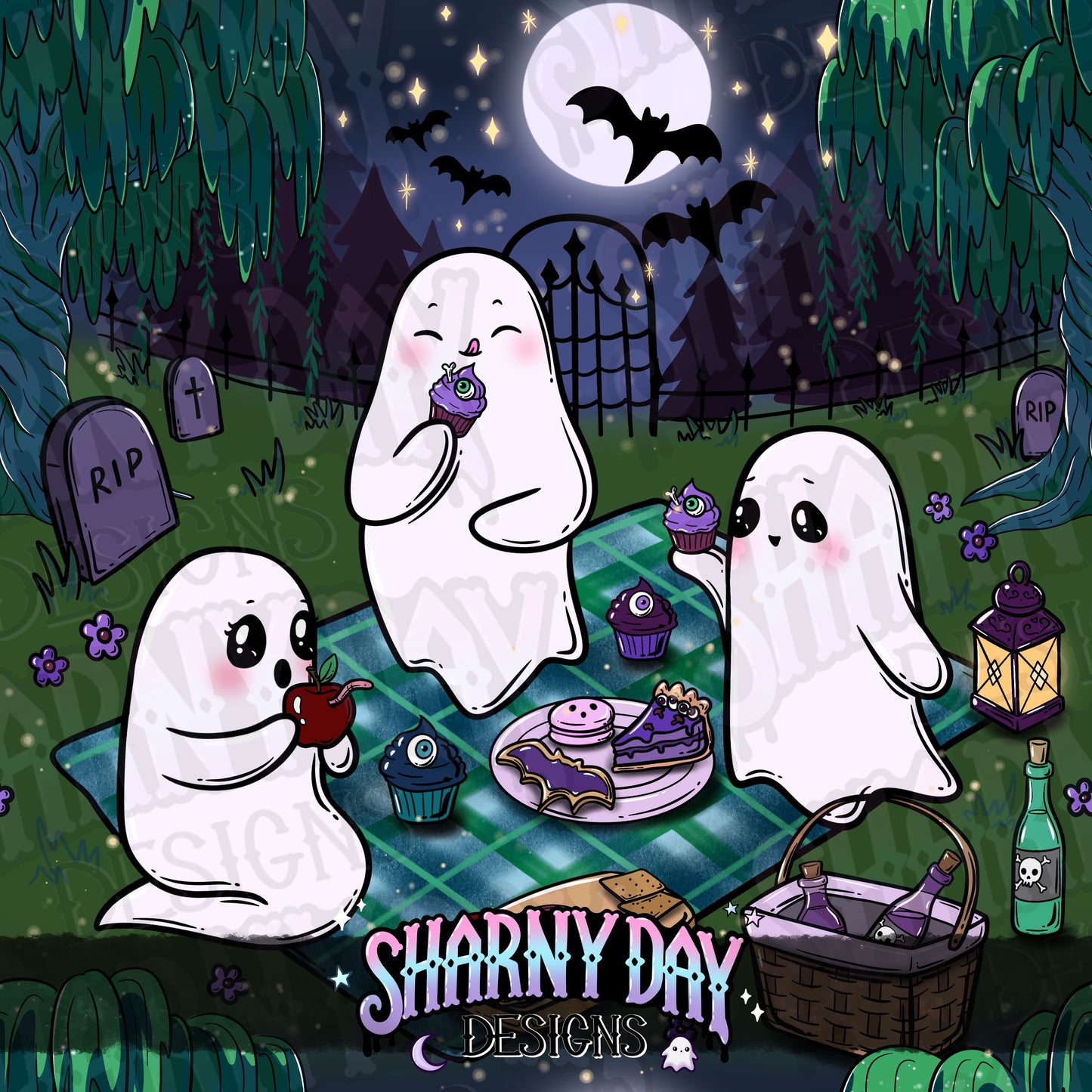 Haunted Graveyard Picnic Limited Seamless Pattern