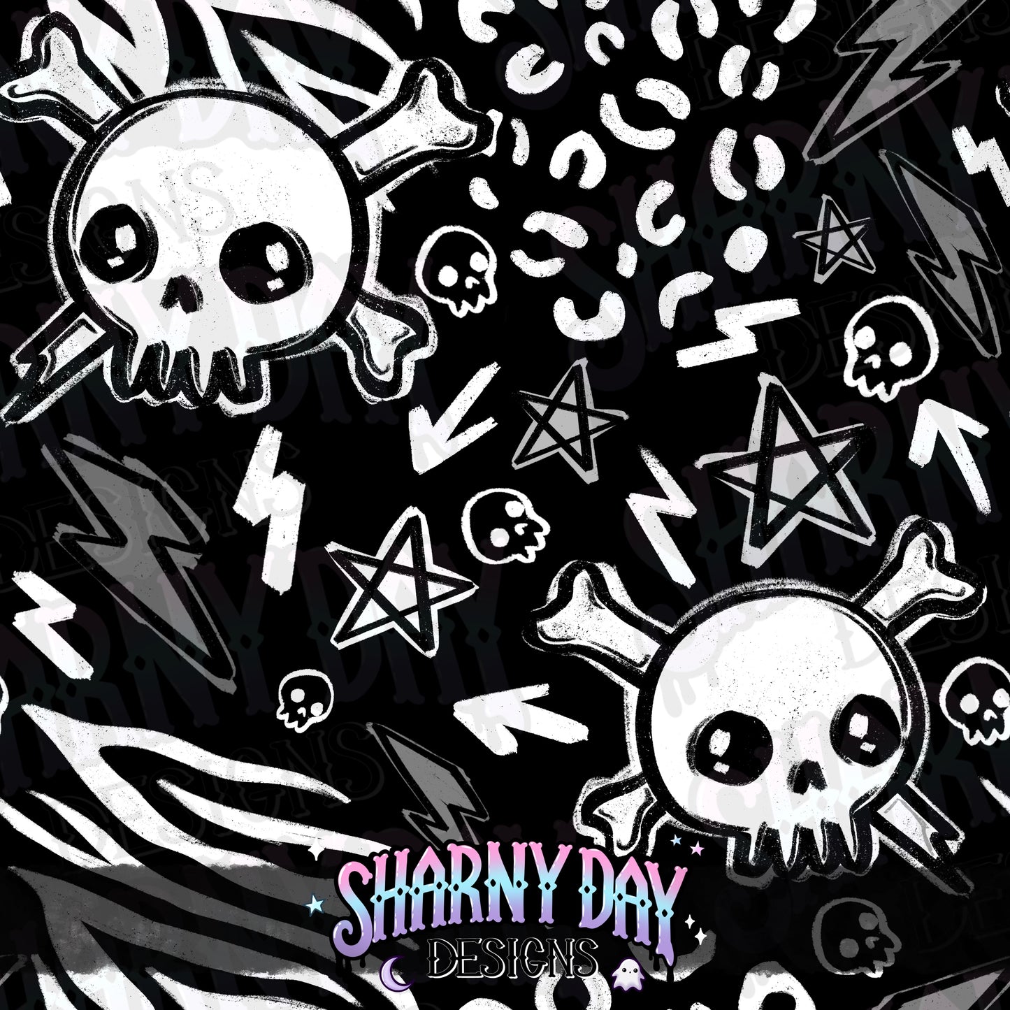 Punky Skulls Exclusive Seamless Pattern Design