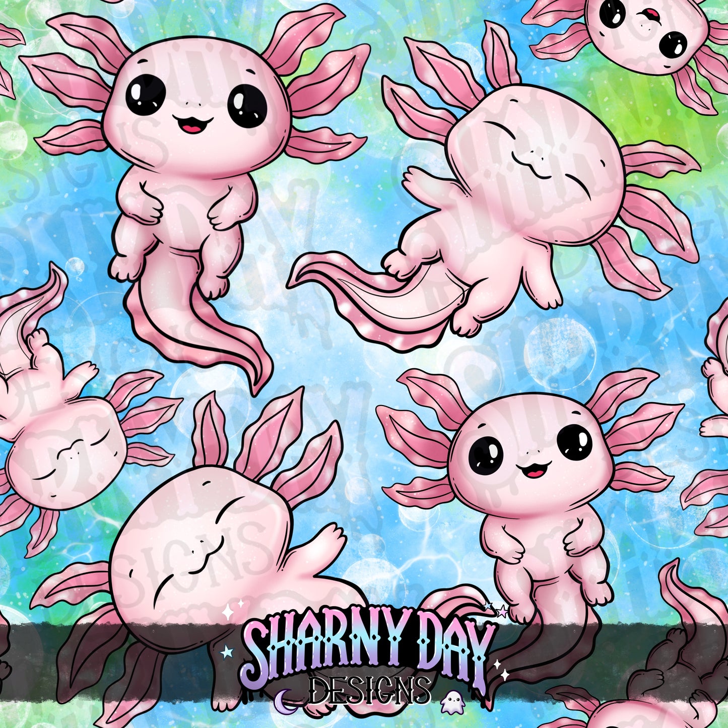 Kawaii Axolotls Exclusive Seamless Pattern Design