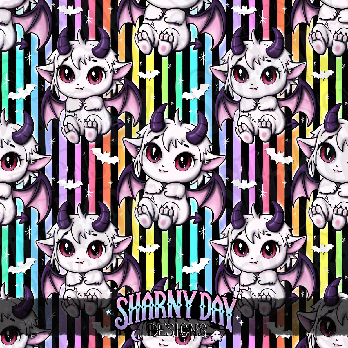 MOXTOBER - Kawaii Demon (Cursed) - Exclusive Seamless Pattern Design