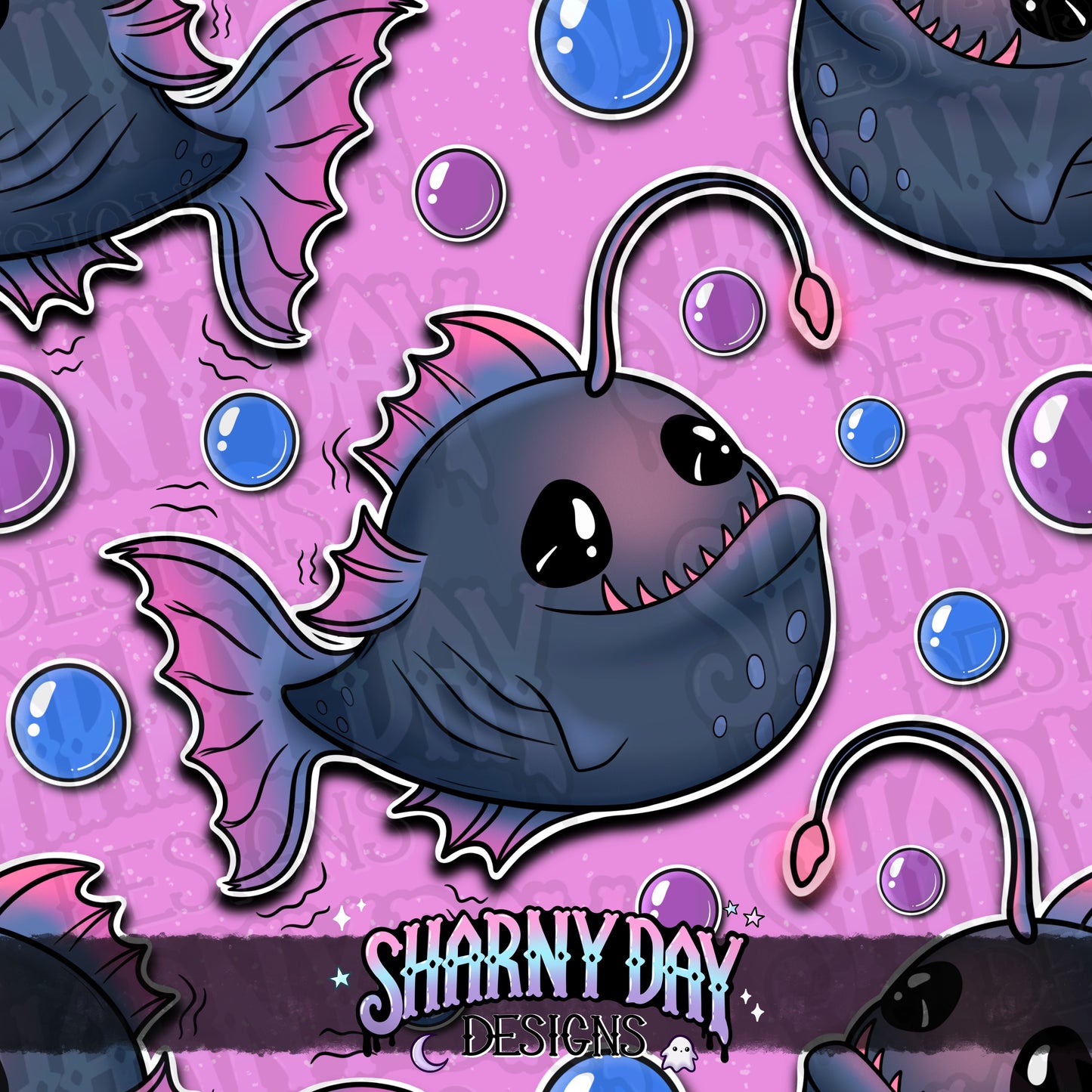 Cute Angler Fish Exclusive Seamless Pattern Design