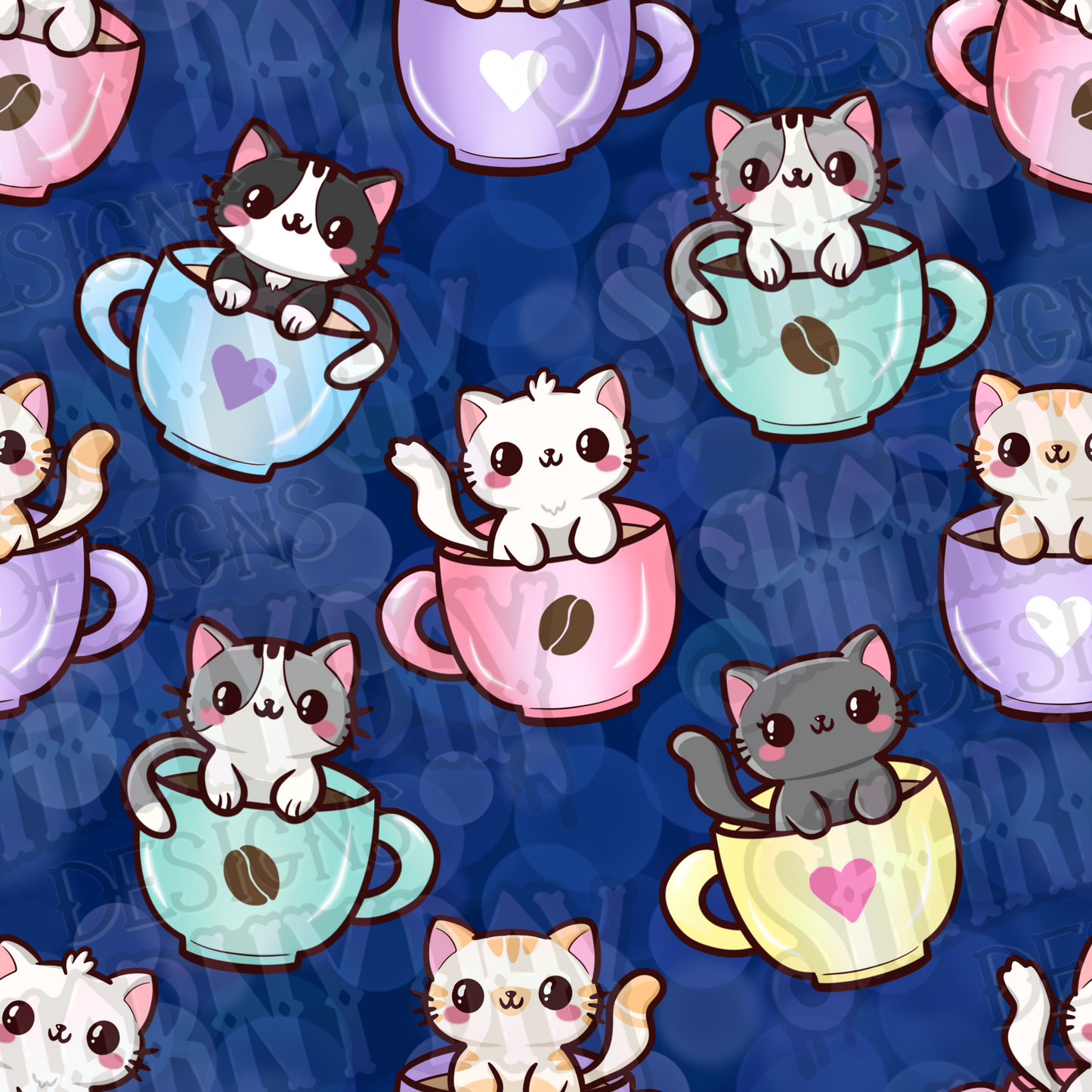 Cats in Cups Exclusive Seamless Pattern