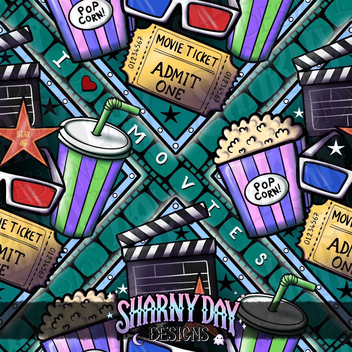 I Heart Movies Limited Seamless Pattern