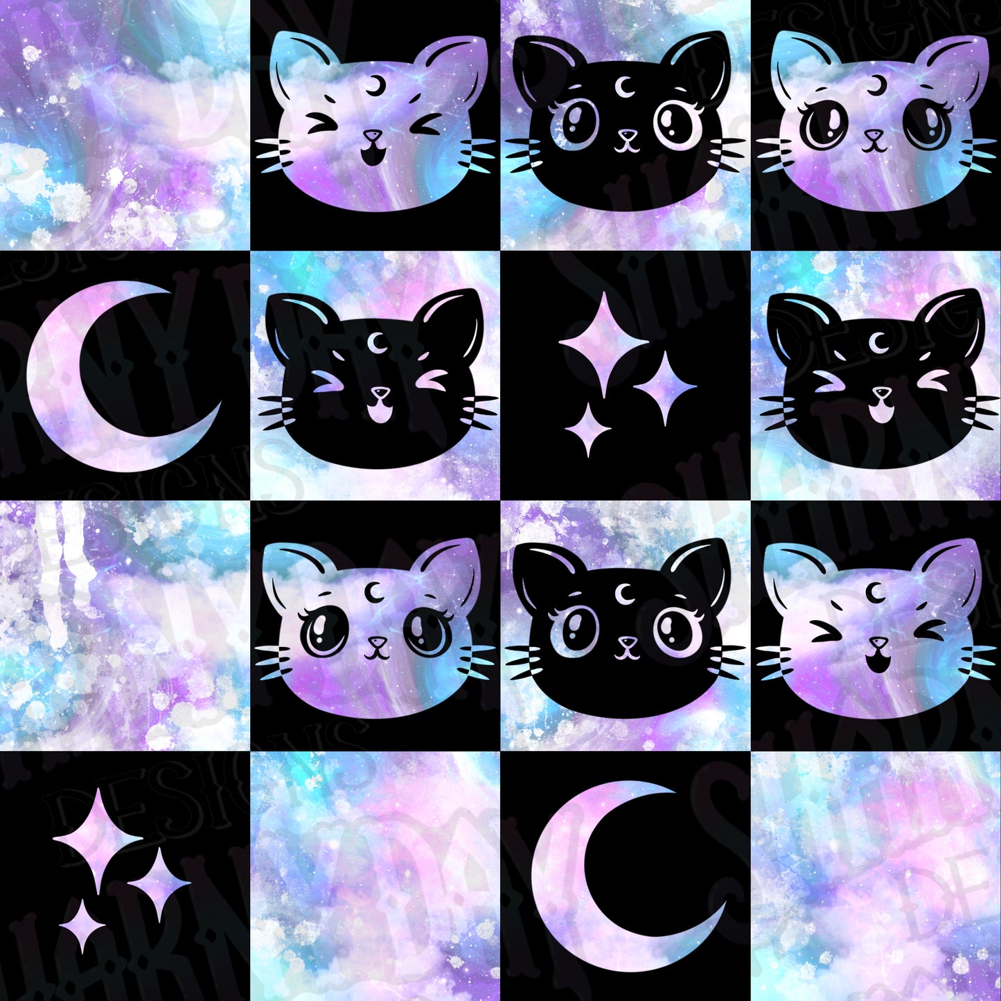 Luna Kitty Check Exclusive Seamless Pattern