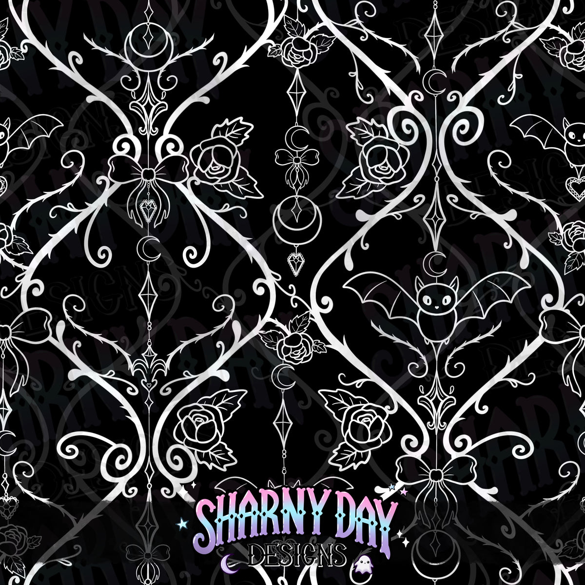 HEXTOBER - Gothic Bats and Bows (lattice) - non-exclusive Seamless Pattern Design