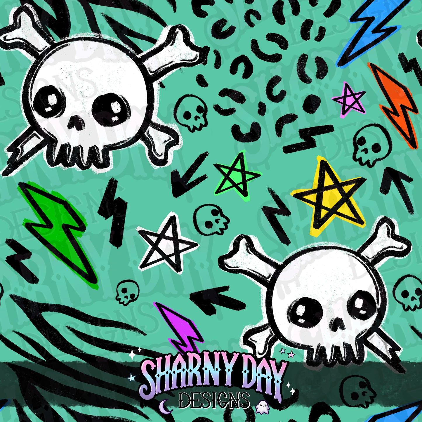Punky Skulls Exclusive Seamless Pattern Design