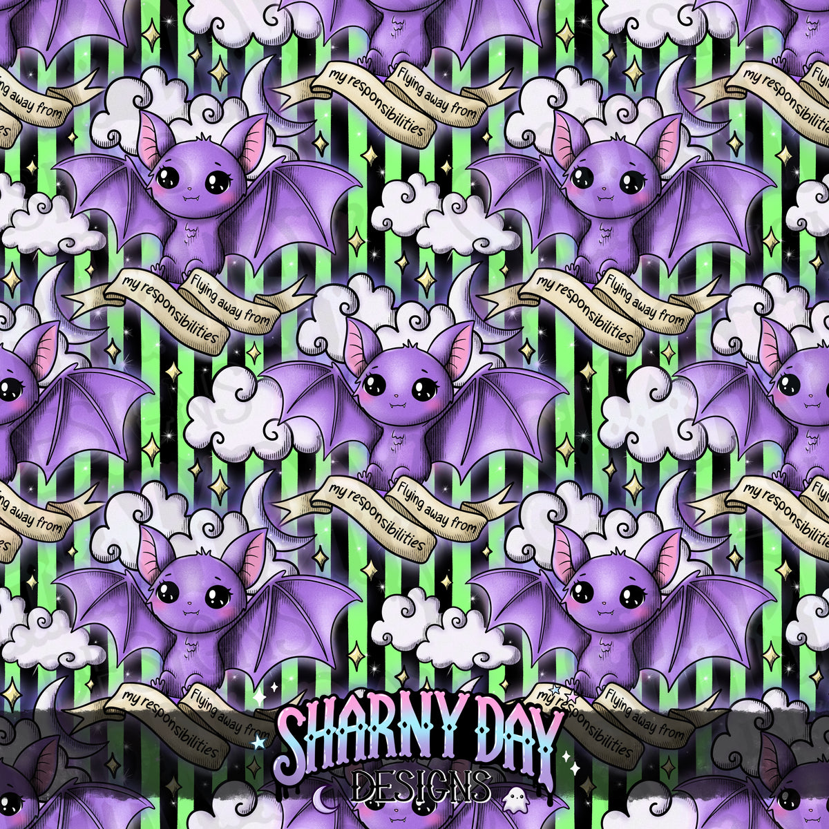 HEXTOBER - Flying Away From My Responsibilities (tattoo) - Exclusive Seamless Pattern Design