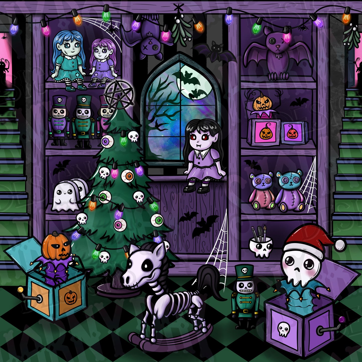 Festive Nightmare Toy Store Exclusive Seamless Pattern Design