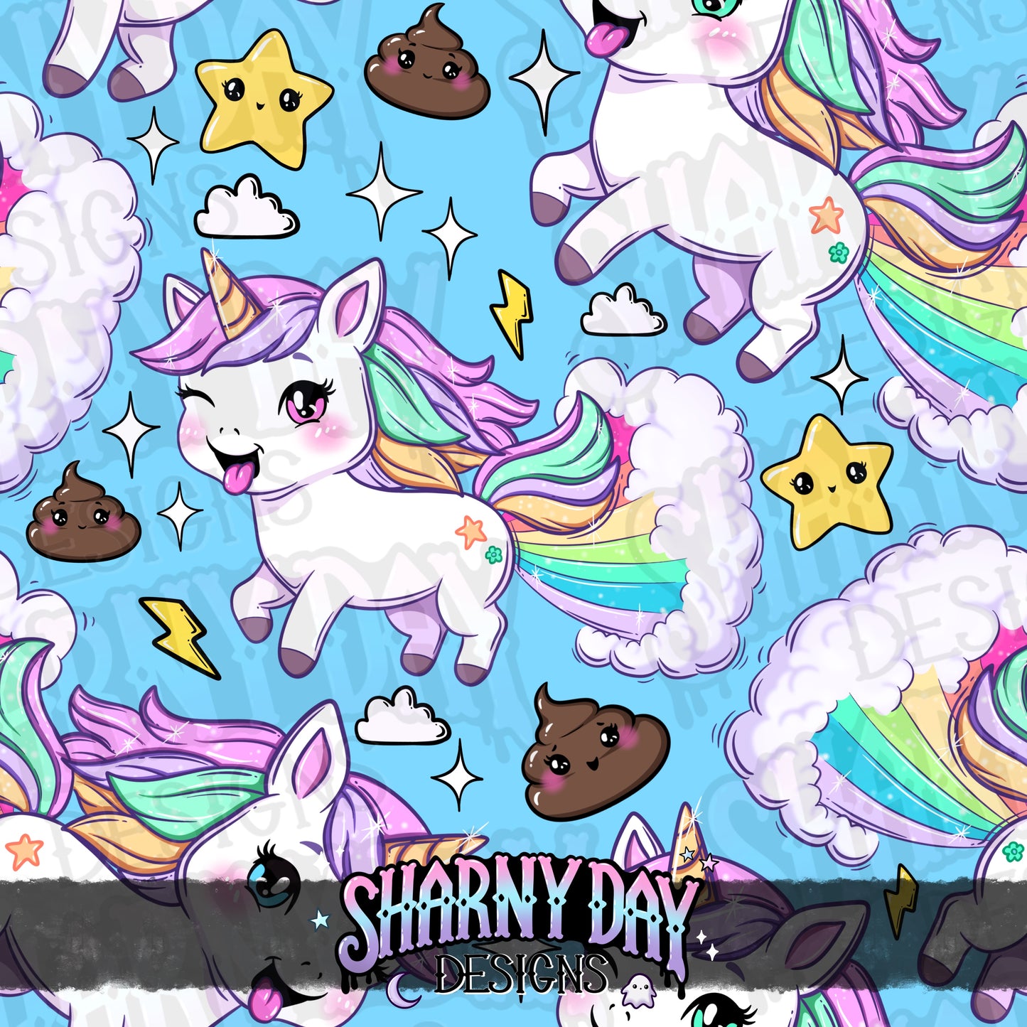 Silly Kawaii Unicorns Exclusive Seamless Pattern Design