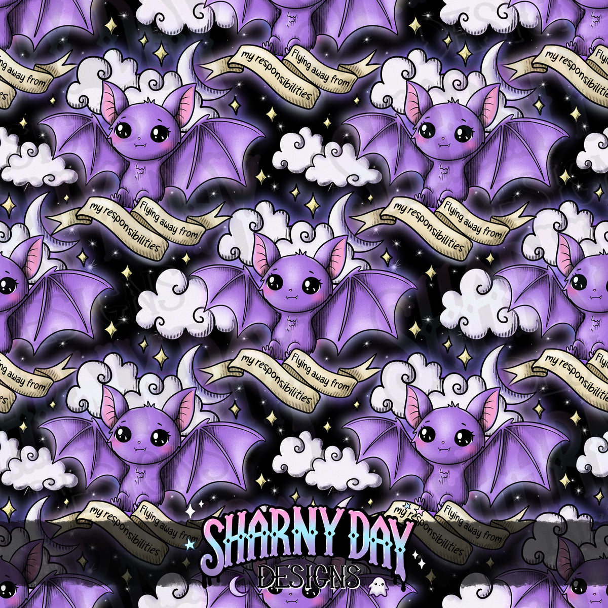 HEXTOBER - Flying Away From My Responsibilities (tattoo) - Exclusive Seamless Pattern Design