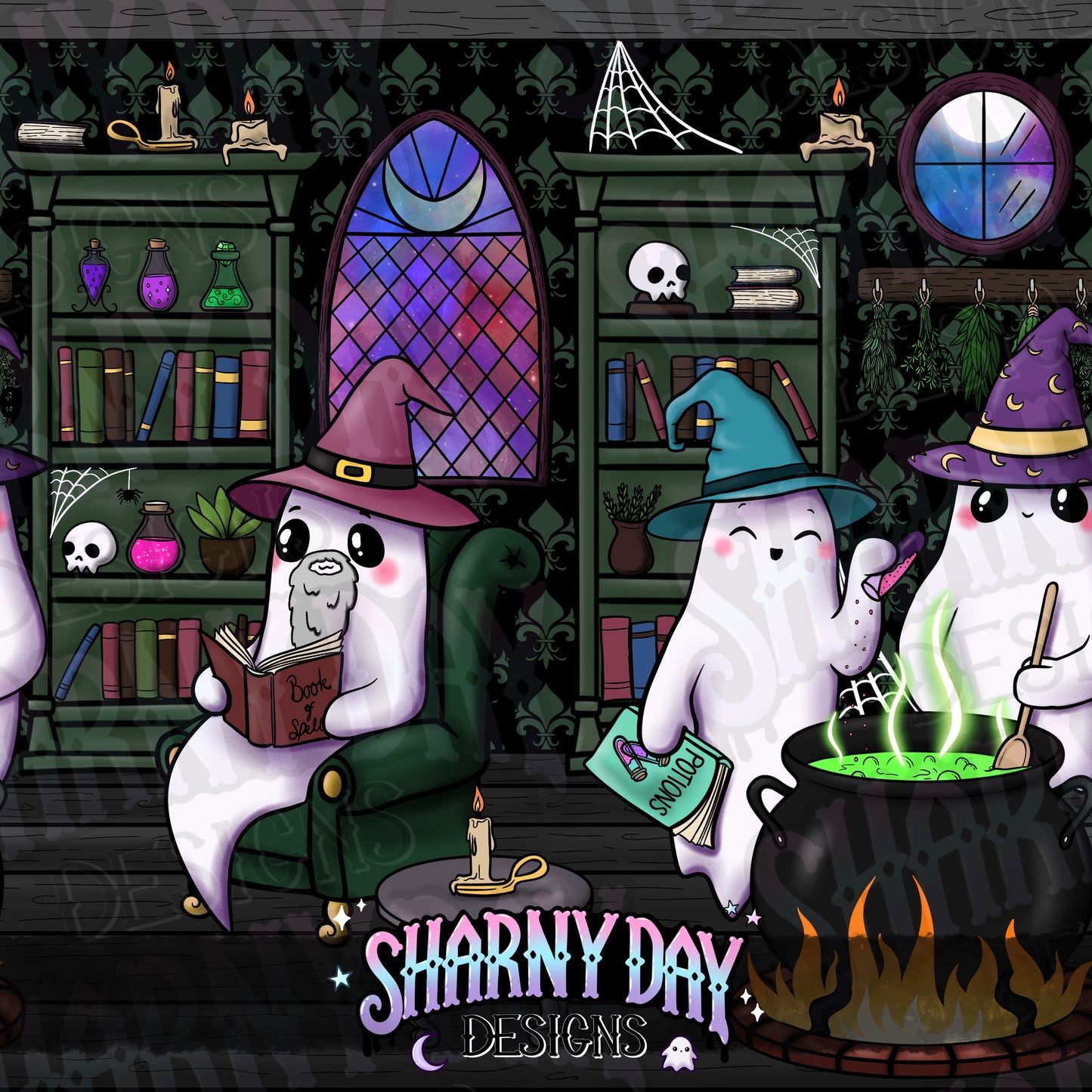 Witchy Ghosties Exclusive Seamless Pattern Design