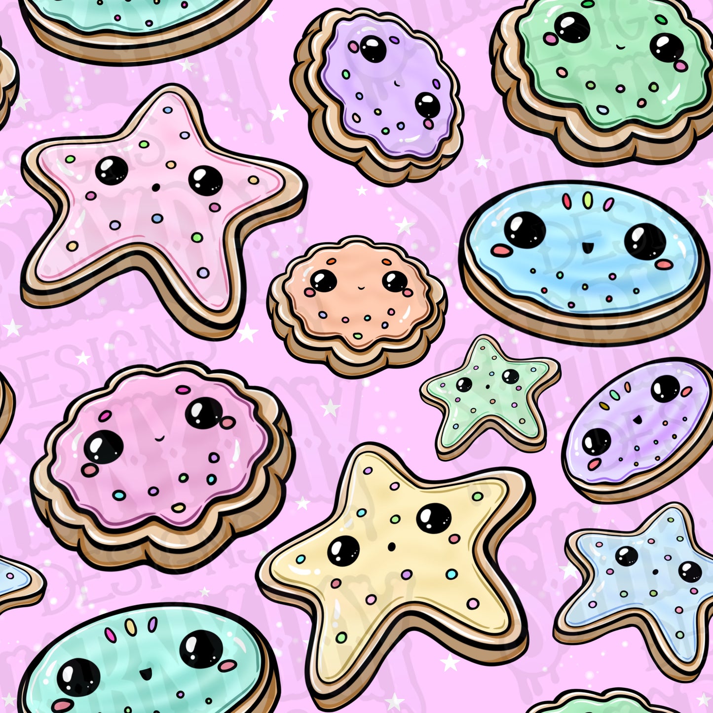 Kawaii Sugar Cookies Exclusive Seamless Pattern Design