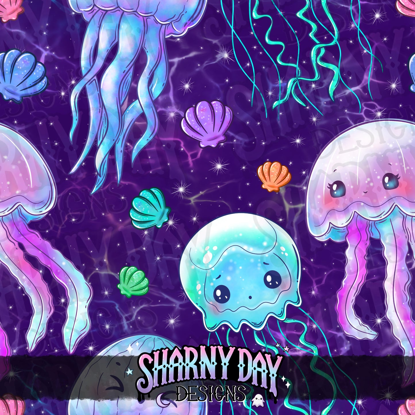 Kawaii Jellyfish Seamless Pattern Design