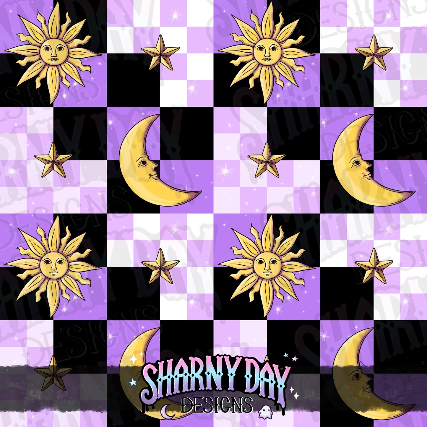 Sun & Moon Checks non-exclusive Seamless Pattern Design